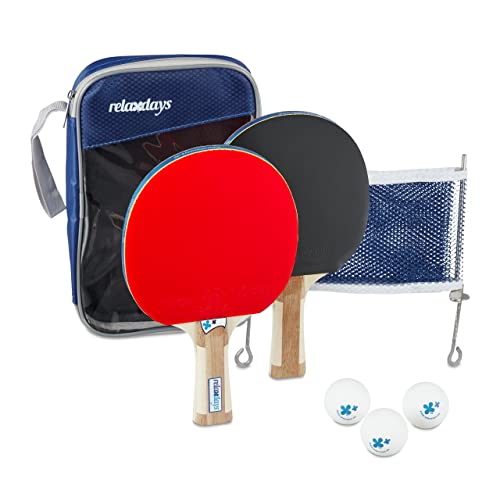 Relaxdays, Set Da/Per Ping Pong Con Palline, Racchette E Rete Unisex-Adulto, Blu, 1 Pz