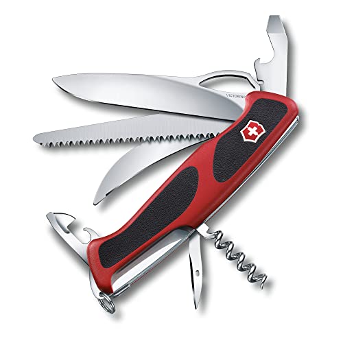 Victorinox, Coltellino Svizzero Ranger Grip 57 Hunter (13 Funzioni, Lama Bloccabile A Una Mano), Rosso/Nero