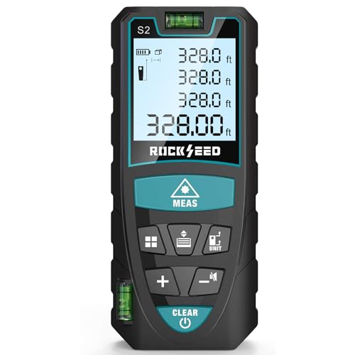 Metro Laser 100M, Rockseed Ip54 Misuratore Laser,Misura Di Distanza Digitale Portatile Con 2 Livelli Di Bolla,Telemetro Laser Distanziometro Con Displ