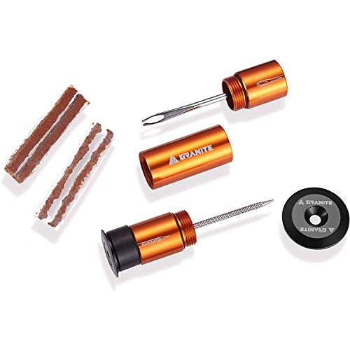 Granite Stash Kit Di Riparazione Per Forature Di Pneumatici Tubeless - Kit Di Attrezzi Per Bicicletta - Facile Da Riporre Sul Manubrio (Arancione)