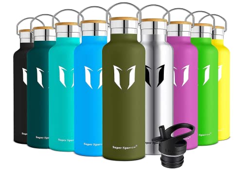 Super Sparrow Borraccia Termica 1L, Bottiglia Termica Senza Perdite - Senza Bpa Borracce, Per Bambini, Scuola, Sport, Campeggio, Yoga, Palestra, Cicli