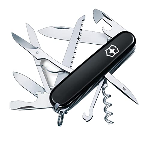 Victorinox Huntsman, Coltello Tascabile Svizzero (15 Funzioni, Lama Grande, Cavatappi, Forbici) Nero