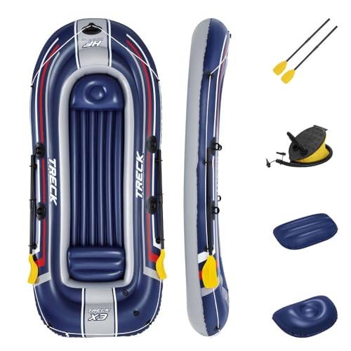 Bestway Set Canotto Trax X3, Misura Gonfio Cm. 307X126, 3 Adulti E 1 Bambino, Max 270 Kg. Include: Pompa E Remi Da Cm. 124, Multicolore, Taglia Unica