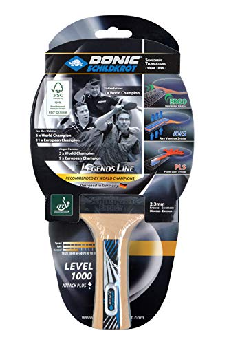 Donic-Schildkröt Racchetta Da Ping Pong Legends 1000, Impugnatura Avs, Pls & Ergo, Spugna 2,3 Mm, Legno Fsc, Gomma Energy-Ittf, 754427, Nero/Marrone C