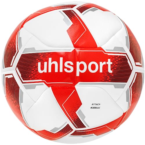 Uhlsport Attack Addglue - Palla Da Calcio, Con Nuova Tecnologia Addglue, Bianco/Rosso/Argento, Per Giovani E Attivi, Fifa Basic