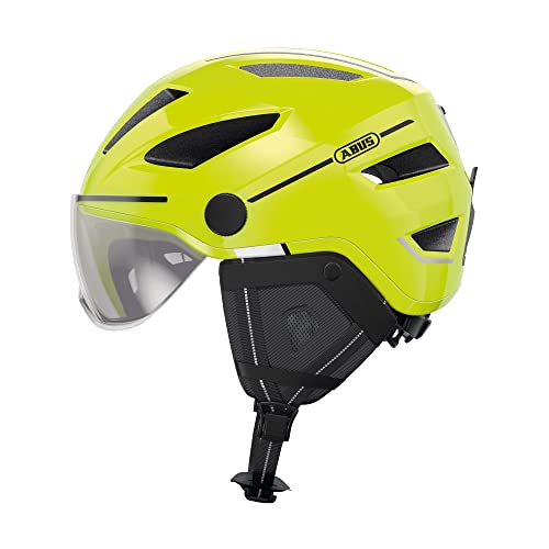 Abus Pedelec 2.0 Ace Casco Da Città - Casco Per Bici Elettrica Con Fanale Posteriore E Visiera Per Il Traffico Cittadino - Per Uomo E Donna - Giallo,