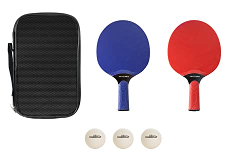 Hudora Set Da Ping Pong Outdoor - Set Da Ping Pong Di Pregio Con 2 Racchette E 3 Palline - Set Di Racchette Da Ping Pong Con Borsa Per Custodia - Racc