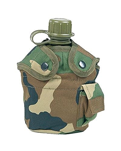 Mil-Tec - Bottiglia Da Campagna In Plastica Con Custodia, Con Tazza In Alluminio Woodland, Multicolore, 22 X 11,5 X 8,5 Cm