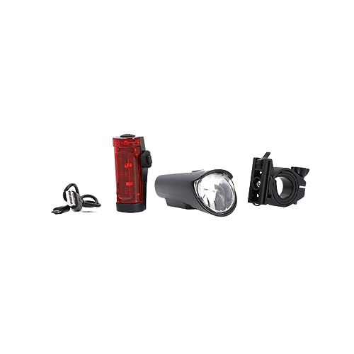Fischer Set Di Luci A Led Per Bicicletta Small-Box, Resistente Agli Spruzzi, Ricaricabile, Facile Da Montare, Nero, 1 Pezzo