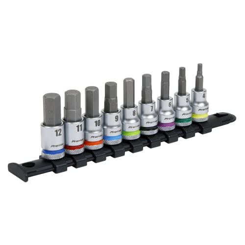 Sealey Set Di Punte Esagonali Per Azionamento, 9 Pezzi, Platino 3/8 "Sq Ak6250