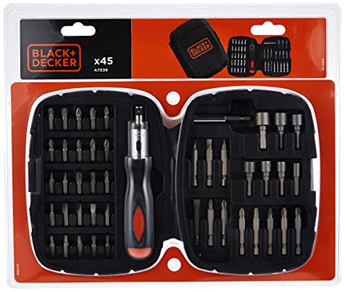 Black+Decker A7039-Xj Set Per Avvitare Con Cricchetto, 45 Pezzi, Set Di 45