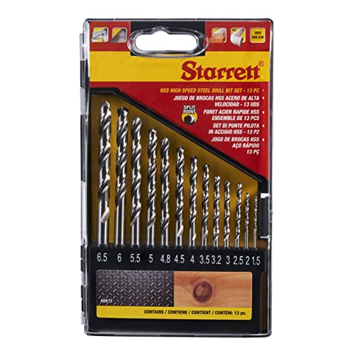 Starrett Kit Di Punte Per Trapano A Punta Divisa, In Acciaio Hss Ad Alta Velocità Kbk13, Set Di Punte Elicoidali, Per Acciaio, Ghisa, Legno, Materiali