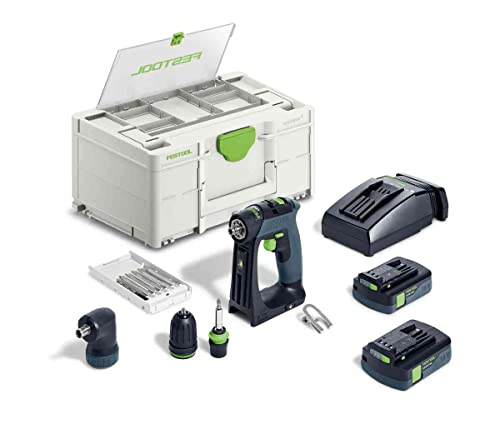 Festool Trapano Avvitatore A Batteria Cxs 18 C 3,0 Set (Con Batteria, Caricatore Rapido, Supporto Per Punte Magnetiche, Mandrino Utensile, Mandrino An