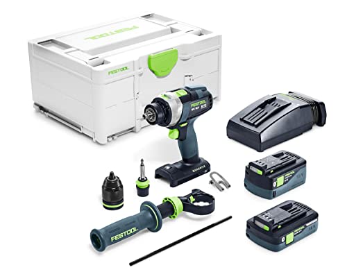 Festool Trapano Avvitatore A Percussione A Batteria Tpc 18/4 5,0/4,0 I-Plus Quadrive (Con Batteria, Caricatore Rapido, Mandrino Utensile, Supporto Per
