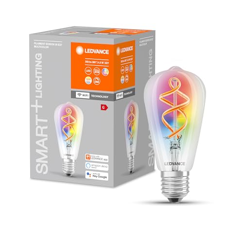 Ledvance Lampadina Smart Led Con Wifi, E27, Colori Rgb Modificabili, Forma Edison, Filamento Colorato Come Luce D'Atmosfera, Sostituzione Di Lampadine