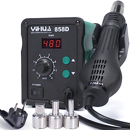 Yihua 858D Stazione Dissaldante Ad Aria Calda 700W Per Saldante E Dissaldante Smd Con Temperatura E Volume D'Aria Regolabile, Controllo Di Temperatura