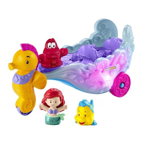 Fisher-Price Little People Disney Princess - Carrozza Marina Luminosa Di Ariel, Playset Con Carrozza A Spinta E Personaggi Ariel E Flounder Inclusi, G