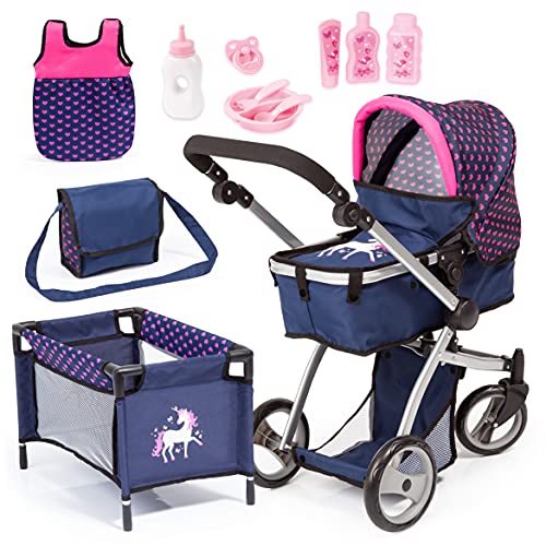 Bayer Design 18354Ac Set Di Carrozzina Per Bambole, Passeggino Jogger Giocattolo, Regolabile In Altezza, Mega Set Di Accessori Con Borsa E Molto Altro
