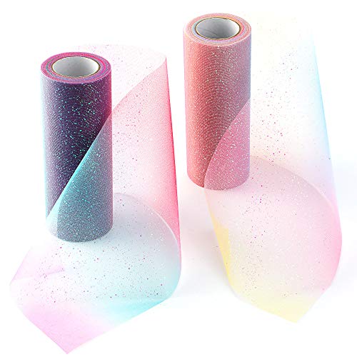 Howaf 6 '' X 10 Yards / 30Ft Arcobaleno Glitter Nastro Tulle Rotolo Matrimonio Bobina Per Decorazione Fai Da Te Bomboniere Matrimonio Festa Tavolo Sed