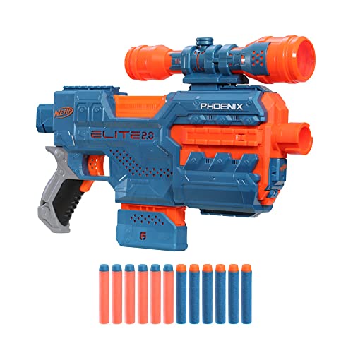 Nerf Elite 2.0 Phoenix Cs-6, Blaster Motorizzato, 12 Dardi Nerf Elite, Caricatore A 6 Dardi, Mirino E Binari Tattici