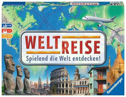 Ravensburger 26888 - Weltreise- Familienklassiker Ab 8 Jahren - Gesellschaftsspiel, Reise Einmal Um Die Welt, Reiseplanung Für Bis Zu 6 Spieler - Über