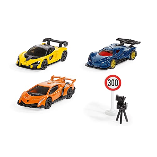 Siku 6328, Set Regalo Supercars, Lamborghini Veneno, Apollo I.E., Mclaren Senna, Parti Mobili, Incl. Segnale Stradale E Autovelox