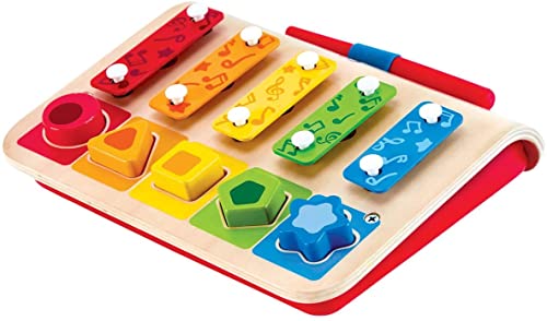 Hape Xylophone, Musical Toy, Xylophone-Piano Multifunctional Plug-In With 5 Wooden Puzzle Pieces And 1 Mallet. 12 Months +