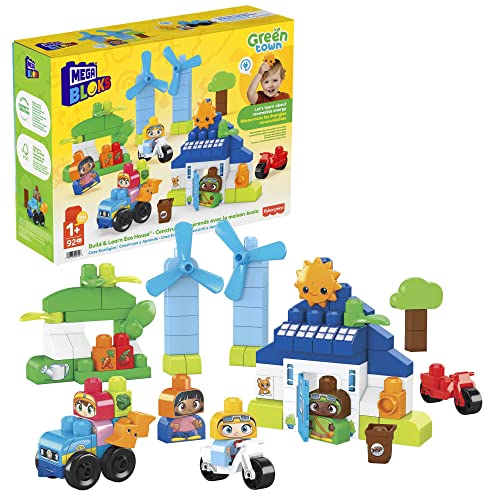 Mega Bloks-Green Town Casetta Eco Amici Bio, Costruisci E Impara Con 92 Blocchi Da Costruzione, Giocattolo Per Bambini 1+ Anni, Hcg36