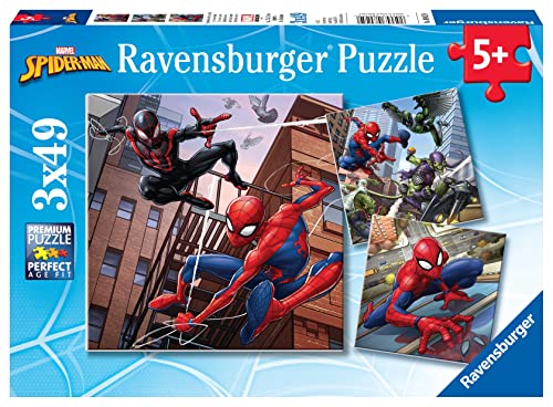 Ravensburger - Puzzle Spiderman, Collezione 3X49, 3 Puzzle Da 49 Pezzi, Età Raccomandata 5+ Anni