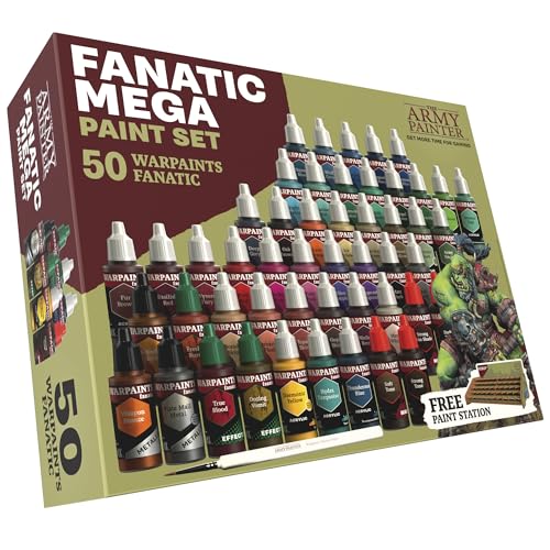 The Army Painter Warpaints Fanatic Mega Paint Set, 50 Vernici: 36 Colori Acrilici, 4 Tonalità Della Pelle, 3 Metallizzati, 3 Effetti, 4 Lavaggi E 1 Pe