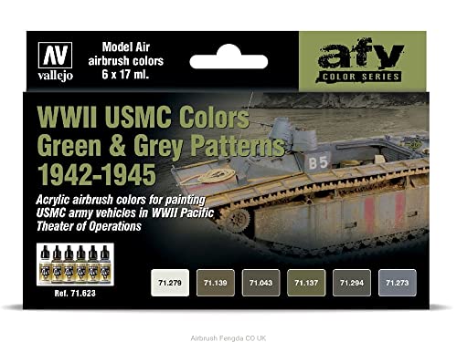 Acrylicos Vallejo 071623 - Set Di Colori Wwii Usmc, Verde E Grigio Mimetico