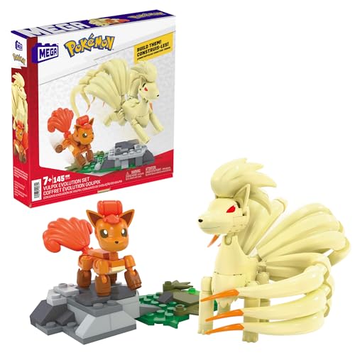 Mega Pokémon - Evoluzione Di Vulpix, Set Da Costruire Con 145 Pezzi E 2 Personaggi Snodati, Vulpix E La Sua Evoluzione Ninetales, Giocattolo Per Bambi