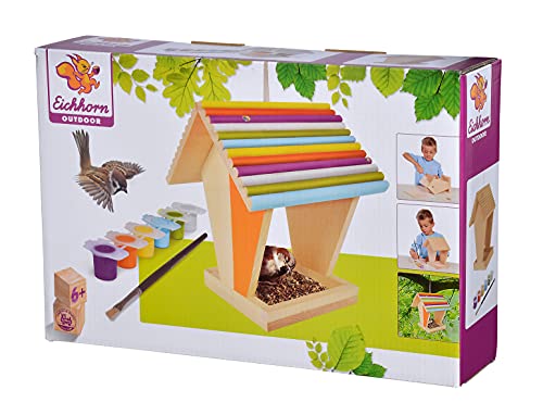 Eichhorn Outdoor – 100004582 – Mangiatoia Montare E Dipingere, Con Pennelli E Colori, 14 X 14 X 24 Cm, Legno Di Tiglio, Fai Da Te, Multicolore