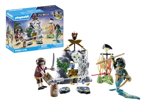 Playmobil Pirates 71420 Nascondiglio Del Tesoro Pirata, Alla Ricerca Del Teschio Di Cristallo, Un Emozionante Mondo Subacqueo Con Un Pirata E Un Uomo 