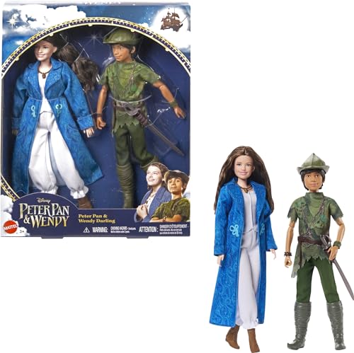 Mattel Disney Peter Pan & Wendy - Bambole Peter Pan E Wendy Darling, Snodate Con Look Caratteristici E Abiti E Scarpe Rimovibili, Giocattolo Per Bambi