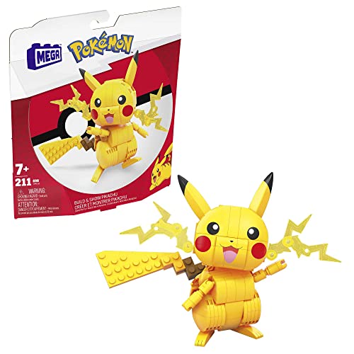 Mega Pokémon - Pikachu, Personaggio Da Costruire Con 211 Mattoncini, Alto 10+ Cm E Con Dettagli Elettro Sulle Guance, Da Collezionare Ed Esporre, Gioc