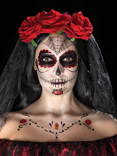 Smiffys Make-Up Fx, Day Of The Dead Kit, Aqua, Red & Black, Transfers, Face Paints, Crayon & Applicators