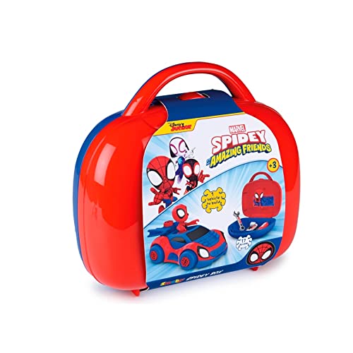 Smoby - Valigetta Degli Attrezzi Di Spidey, 7600360905, 3 Anni, 17 Accessori Inclusi, Auto Spidey Da Costruire, Personaggio Spidey
