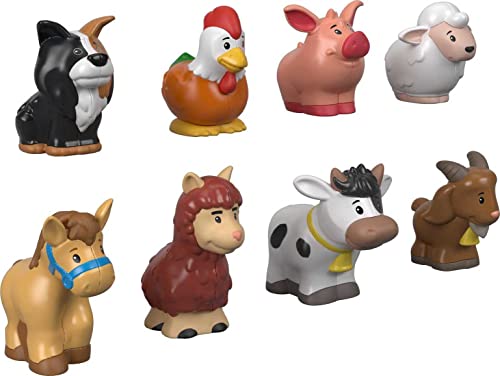Fisher-Price-Animali Della Fattoria Little People, 8 Animali Tra Cui Lama, Gallina, Mucca, Capretta, Cavallo, Maialino, Pecora E Cagnolino, Giocattolo