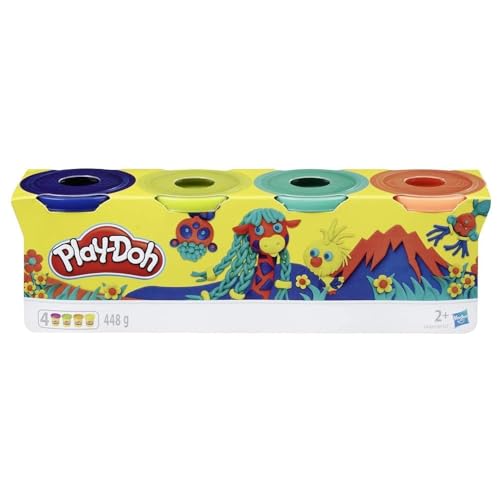 Play-Doh Set Di 4 Plastilina Per Giochi Fantasiosi E Creativi, Colore Blu Scuro, Verde Lime, Turchese E Arancione, E4867Es0