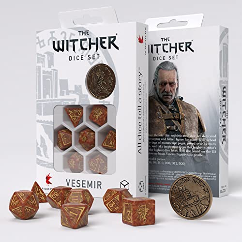 Q-Workshop 91392 Dice Set: Vesemir - The Wise Witcher (7) Accessori, Multicolore