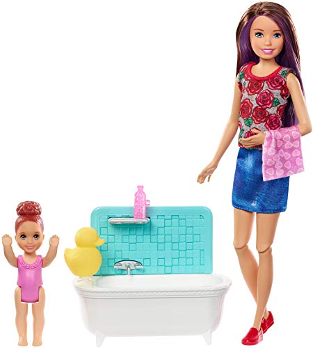 Barbie Bambola Skipper Caucasica Babysitter Con Vasca Da Bagno, Bambina Che Muove Le Braccia E Accessori, Giocattolo Per Bambini 3 + Anni, Fxh05