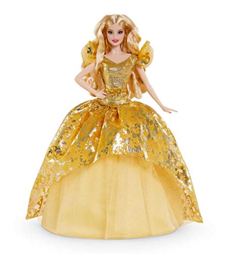 Barbie- Signature Magia Delle Feste 2020, Bambola Da 30.5 Cm Bionda Con Abito Dorato, Piedistallo E Certificato Di Autenticità, Giocattolo Per Bambini
