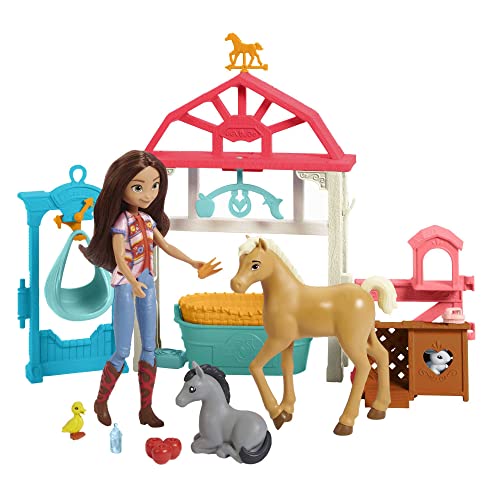 Dreamworks Spirit, Spirit Lucky'S Foal Nursery, Playset With 4 Animal Figures & Lucky Doll, Hoof-Activated Cradle, Caretaking Accessories, 7' Doll, Gi