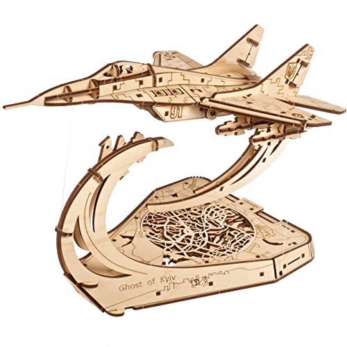Ugears Fantasma Di Kyiv Aereo Da Combattimento Modellismo Da Costruire Adulti - Puzzle 3D Legno Per La Costruzione Modellini Aereida Combattimento In