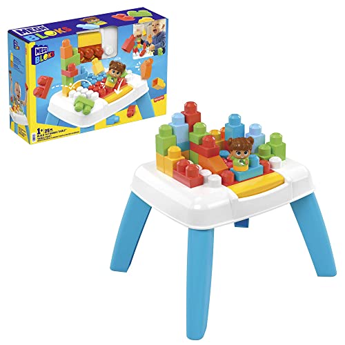 Mega - Mega Bloks Tavolino Blocchi A Caduta, Set Con 2 Funzioni Di Caduta, 23 Blocchi Da Costruzione Grandi E 1 Personaggio Block Buddies, Giocattolo