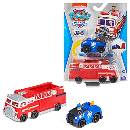 Paw Patrol, Camion Dei Pompieri E Auto Della Polizia Di Chase In Metallo, Veicoli Die-Cast In Scala 1:55, Giocattoli Per Bambini Dai 3 Anni In Su
