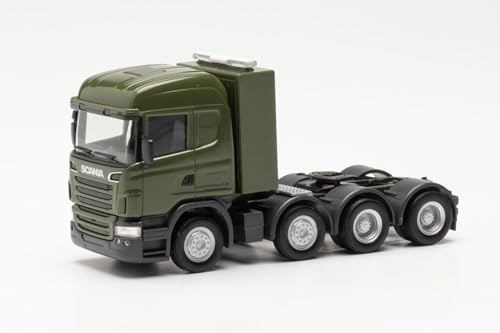 Herpa Modello Di Camion Scania R09 Highline Trattore Pesante A 4 Assi "Bundeswehr", In Scala 1:87, Pezzo Da Collezione, Modello Tedesco, Statuetta Pla