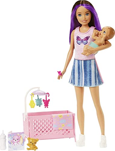 Barbie – Bambola Barbie Skipper Babysitter Nanna, Playset Con Bambola E Bebè Con Occhi Assonnati Che Si Aprono E Si Chiudono E Accessori A Tema, Gioca