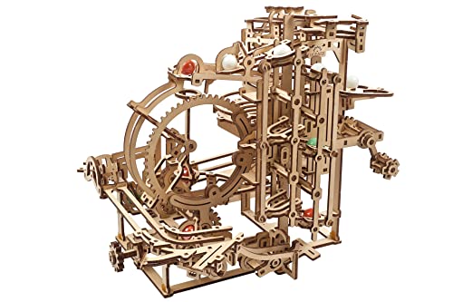 Ugears Pista Per Biglie In Legno Kit - Regalo Per La Festa Del Papà Puzzle 3D Pista Per Biglie In Legno Paranco A Gradini Con Meccanismo Di Sollevamen